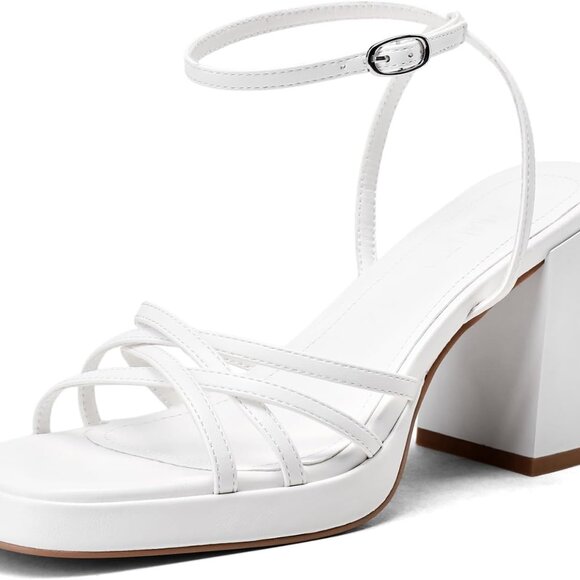 Women's Rhinestone Heeled Sandals Slip-On Block Heel Ankle-Strap Dress Shoes - Picture 1 of 6